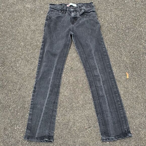 Levis 511 Boys Size 14 27x27 Slim Straight Jeans Black Faded Distressed Denim - Picture 1 of 7